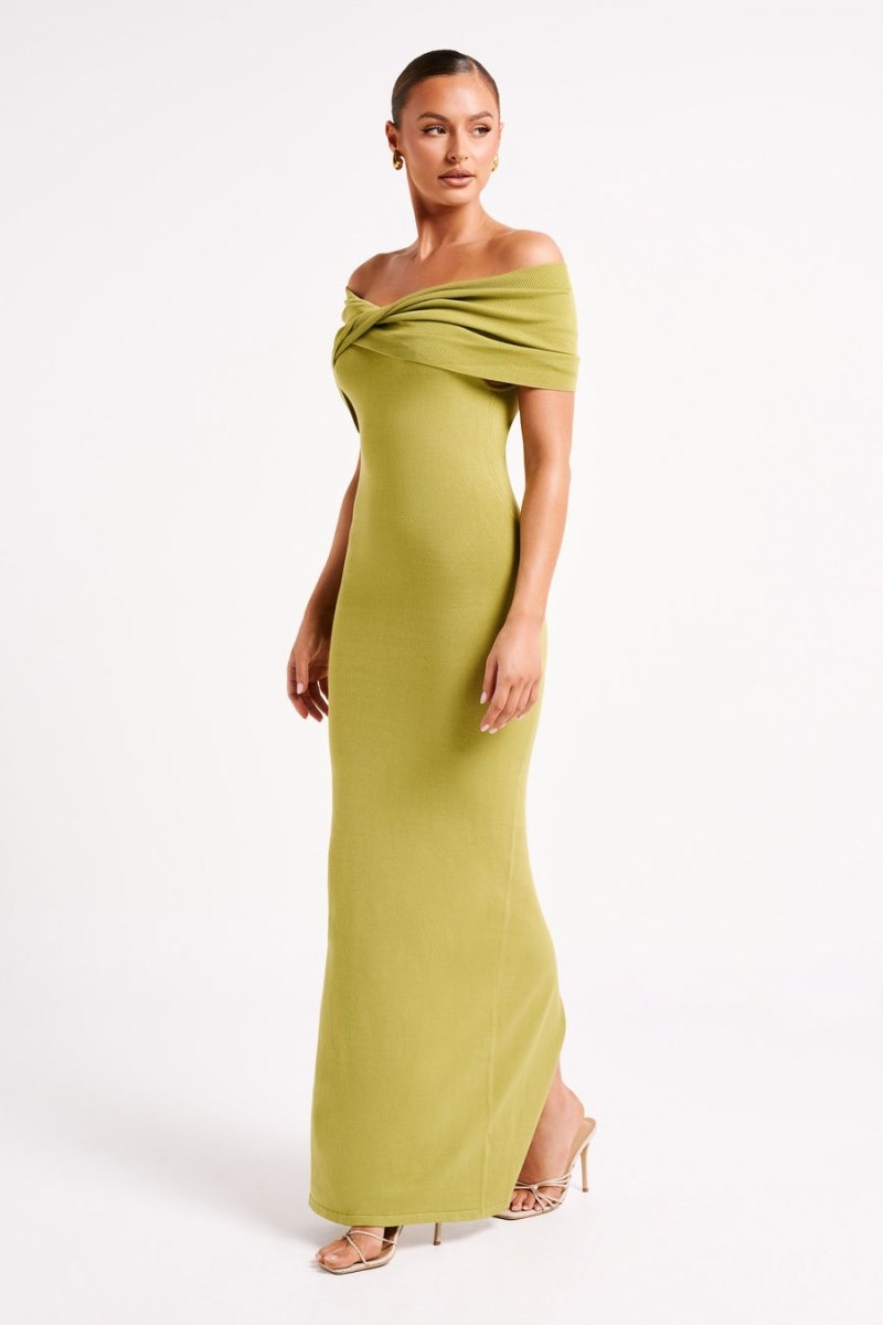 Women's Meshki Terese Off Shoulder Knit Maxi Dress Green Australia | J7M-4191