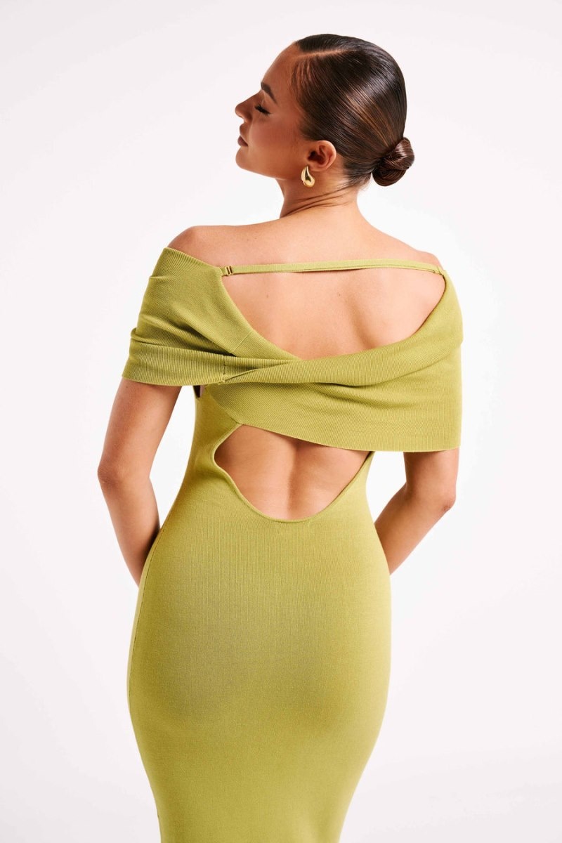 Women's Meshki Terese Off Shoulder Knit Maxi Dress Green Australia | J7M-4191