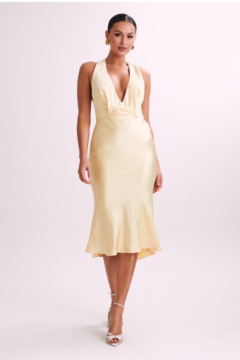 Women's Meshki Terri Satin Cowl Midi Dress Light Yellow Australia | X9N-2294