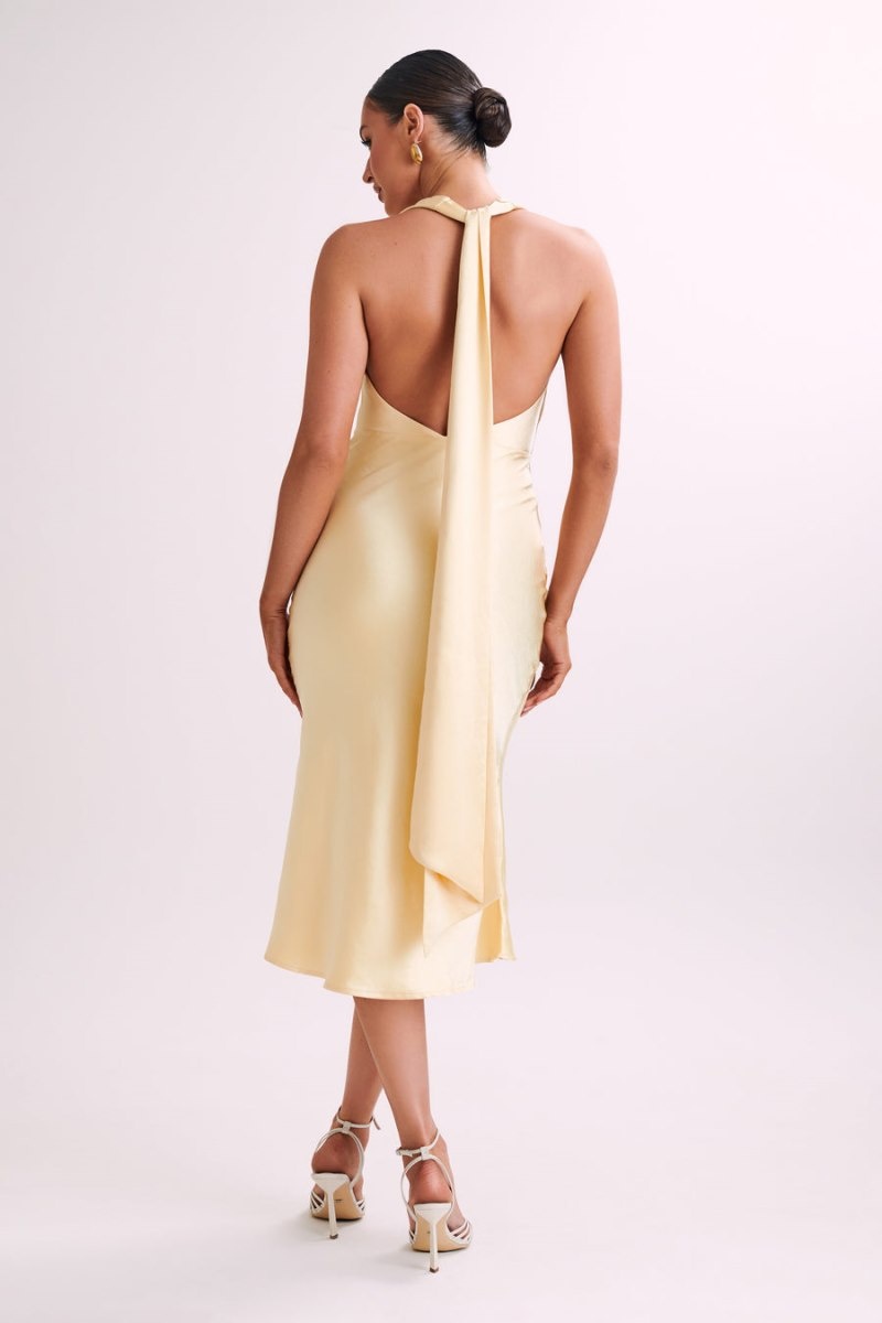 Women's Meshki Terri Satin Cowl Midi Dress Light Yellow Australia | X9N-2294