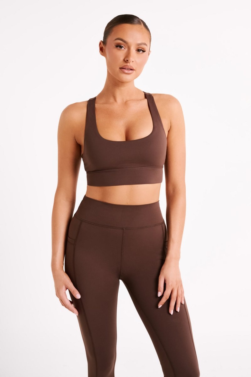 Women's Meshki Thea Racerback Crop Tops Dark Chocolate Australia | E2B-8688