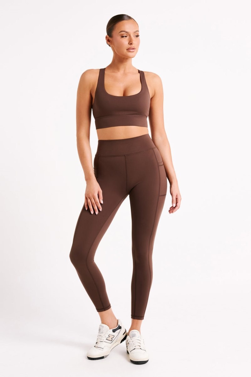 Women's Meshki Thea Racerback Crop Tops Dark Chocolate Australia | E2B-8688