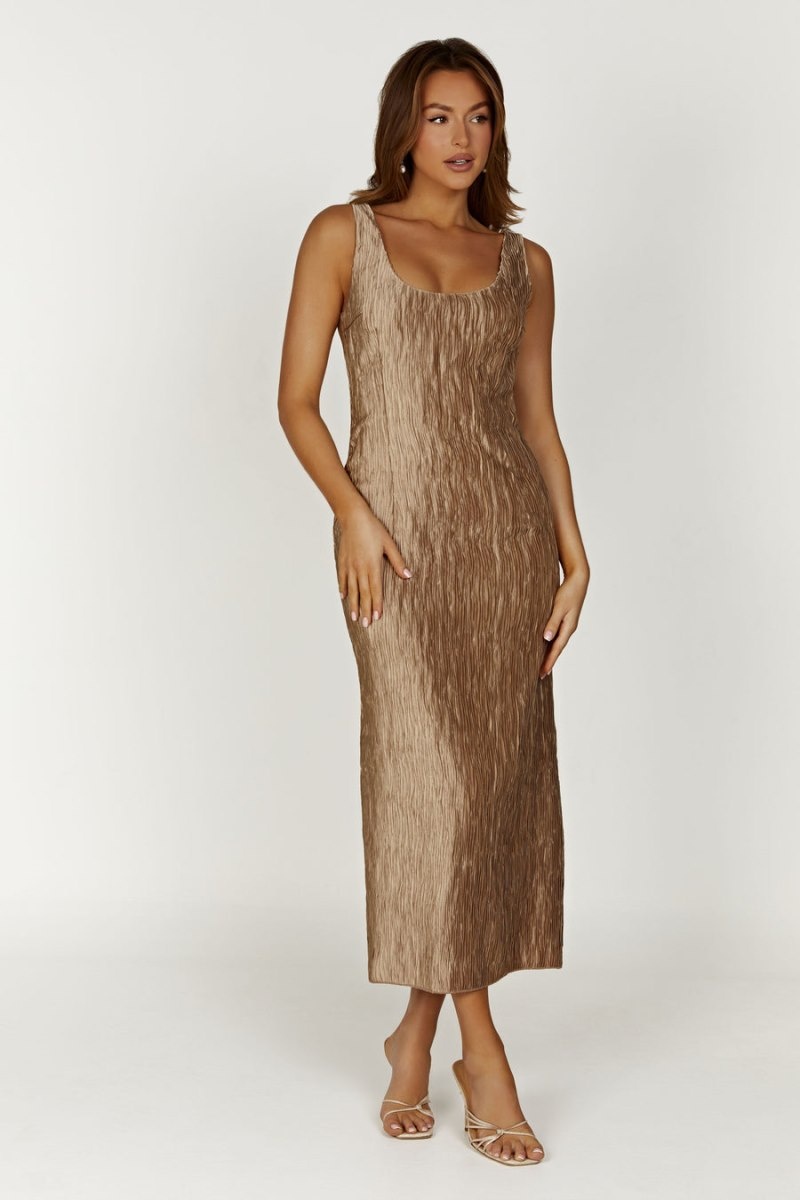 Women's Meshki Theia Plisse Maxi Dress Brown Australia | F0I-9590