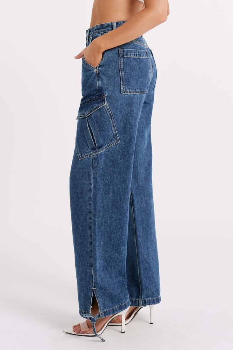 Women's Meshki Thelma Relaxed Denim Cargo Pants Dark Blue Australia | R1C-6485