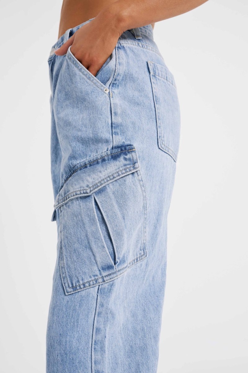 Women's Meshki Thelma Relaxed Denim Cargo Pants Blue Australia | G4I-7472