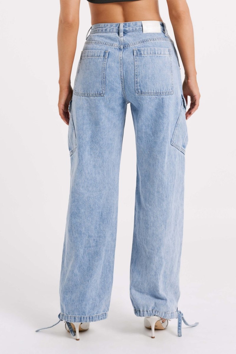 Women's Meshki Thelma Relaxed Denim Cargo Pants Blue Australia | G4I-7472