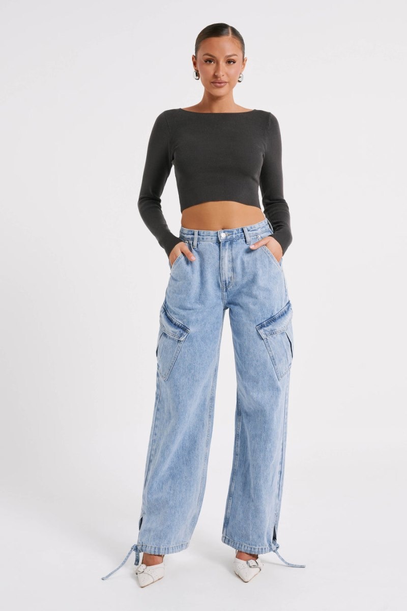 Women's Meshki Thelma Relaxed Denim Cargo Pants Blue Australia | G4I-7472