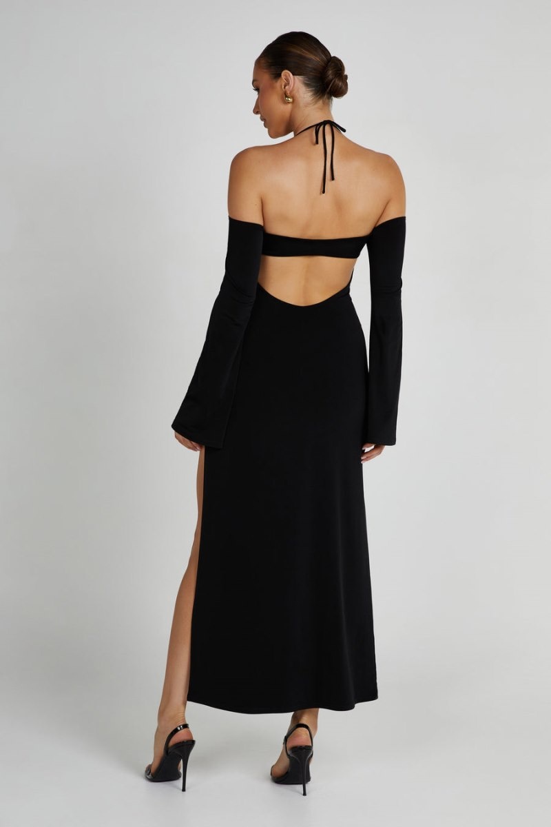 Women's Meshki Tia Slinky Off Shoulder Maxi Dress Black Australia | Q4A-0478