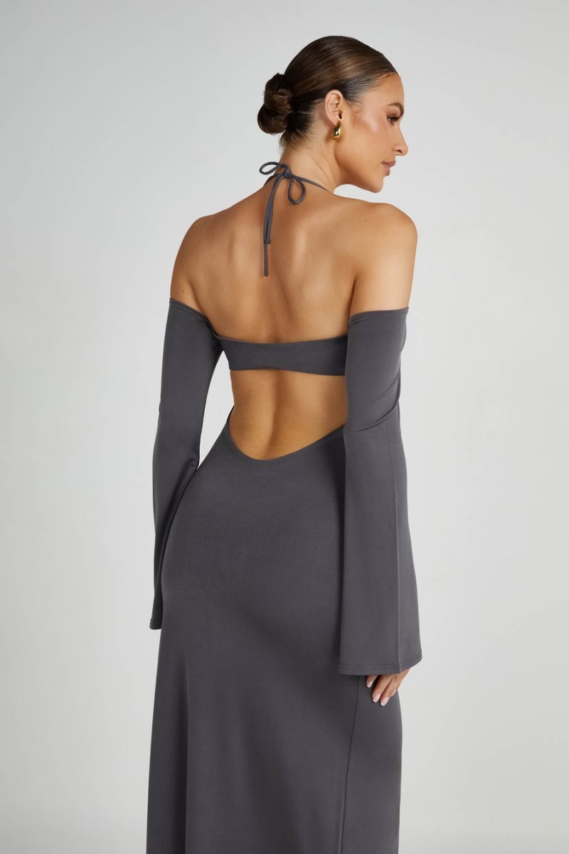 Women's Meshki Tia Slinky Off Shoulder Maxi Dress Deep Grey Australia | W9H-6947