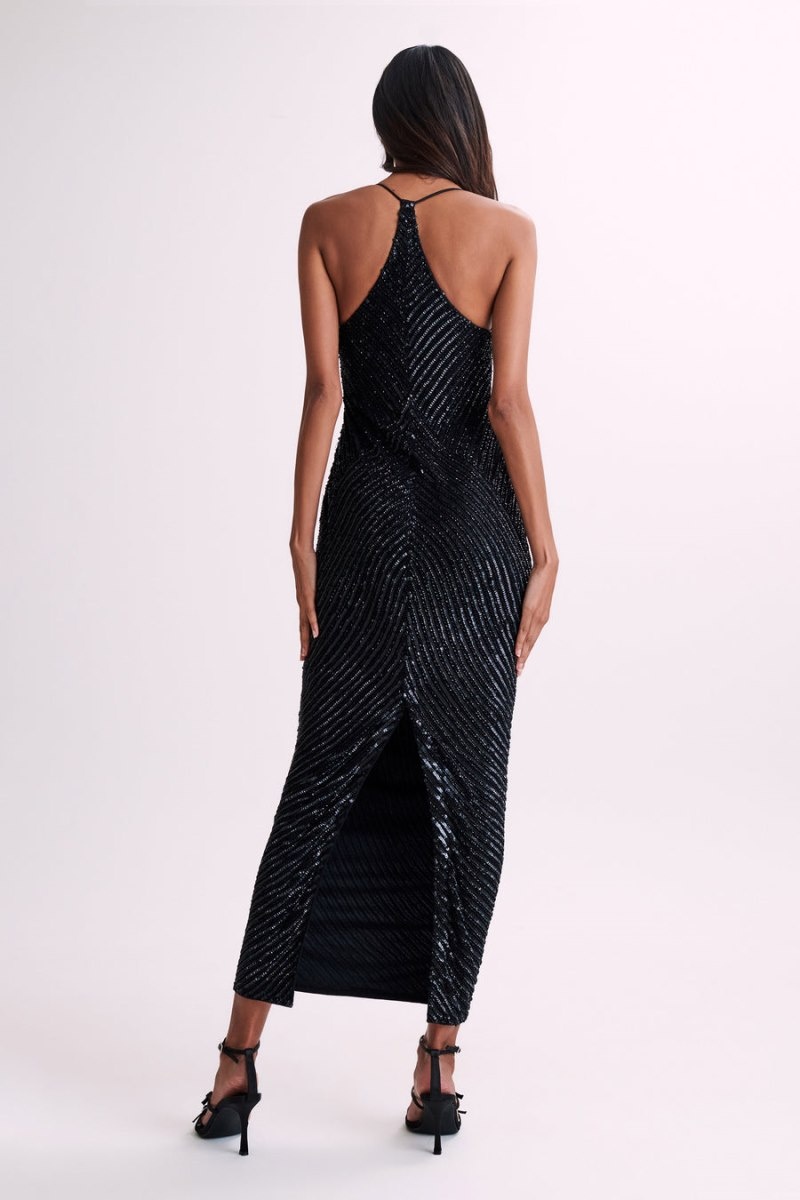 Women's Meshki Tierra Sequin Maxi Dress Black Australia | E0L-7949