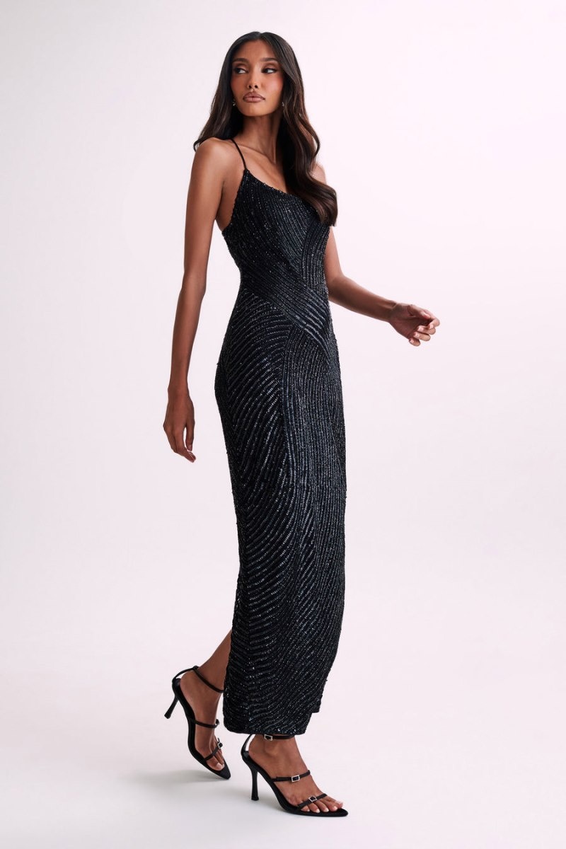 Women's Meshki Tierra Sequin Maxi Dress Black Australia | E0L-7949