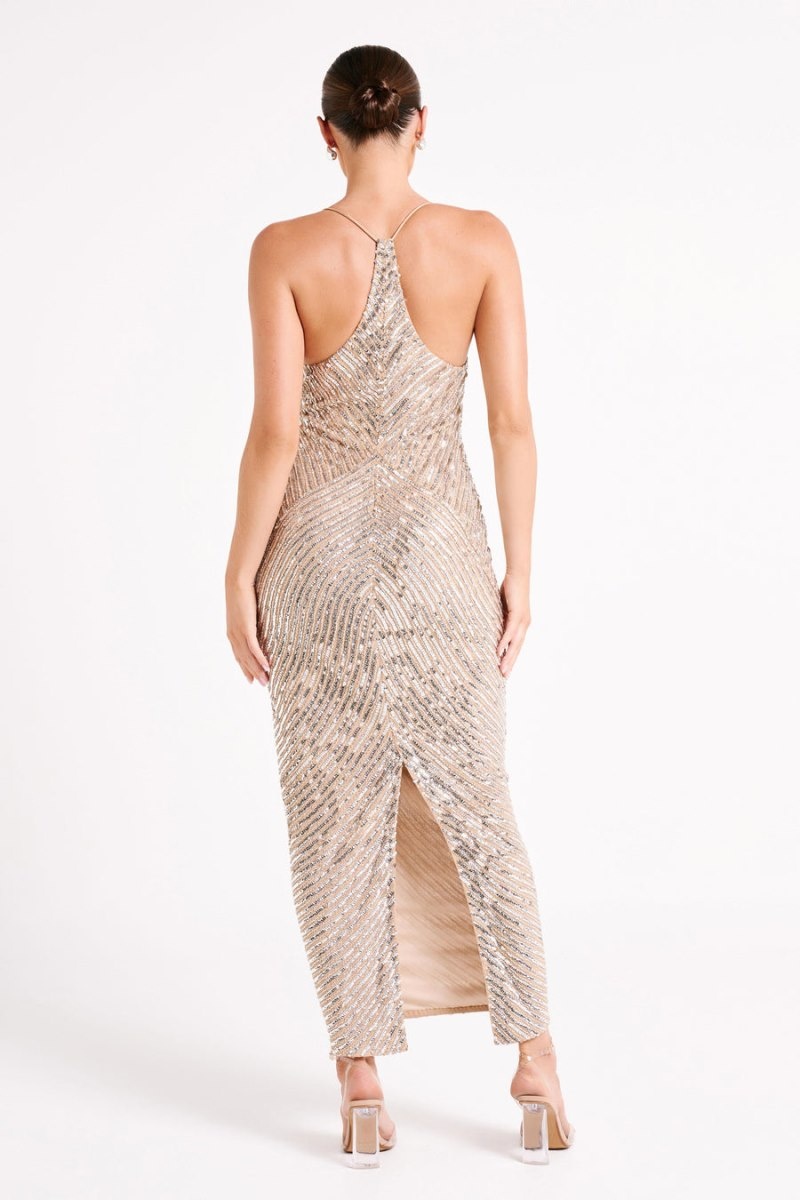 Women's Meshki Tierra Sequin Maxi Dress Silver Australia | V0F-5809