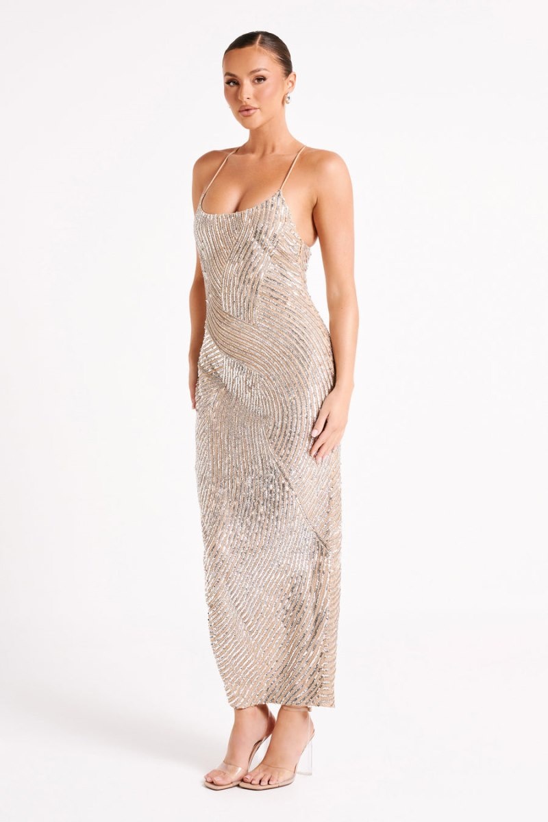 Women's Meshki Tierra Sequin Maxi Dress Silver Australia | V0F-5809