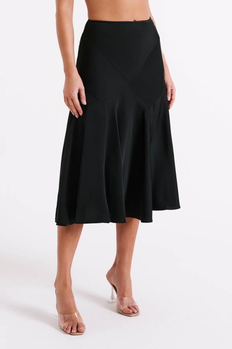 Women's Meshki Tomika Satin Midi Skirts Black Australia | I4P-5149