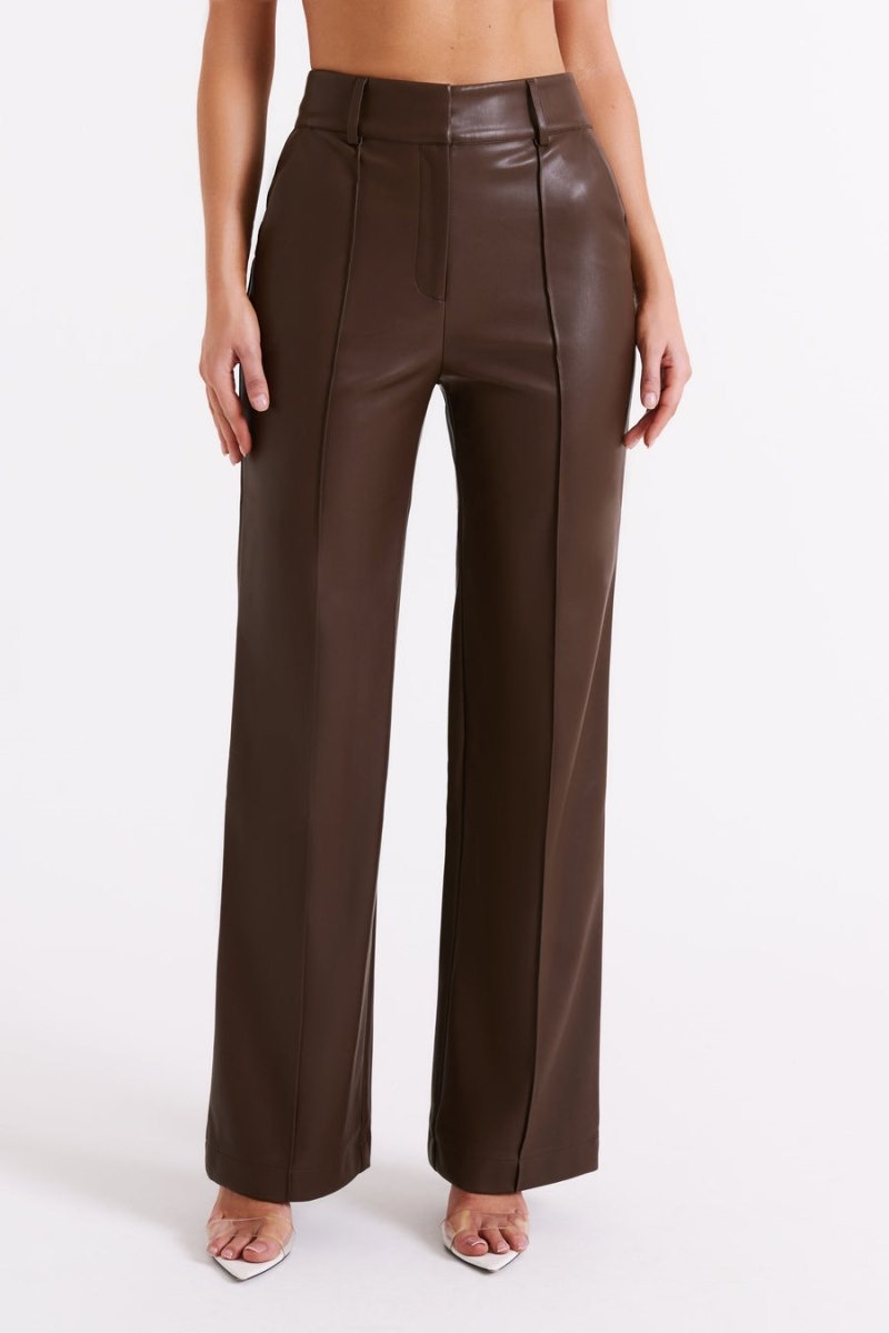 Women's Meshki Toni Faux Leather Wide Leg Pants Dark Brown Australia | Y8C-7590