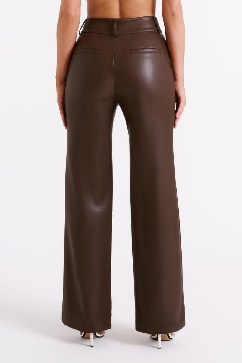 Women's Meshki Toni Faux Leather Wide Leg Pants Dark Brown Australia | Y8C-7590