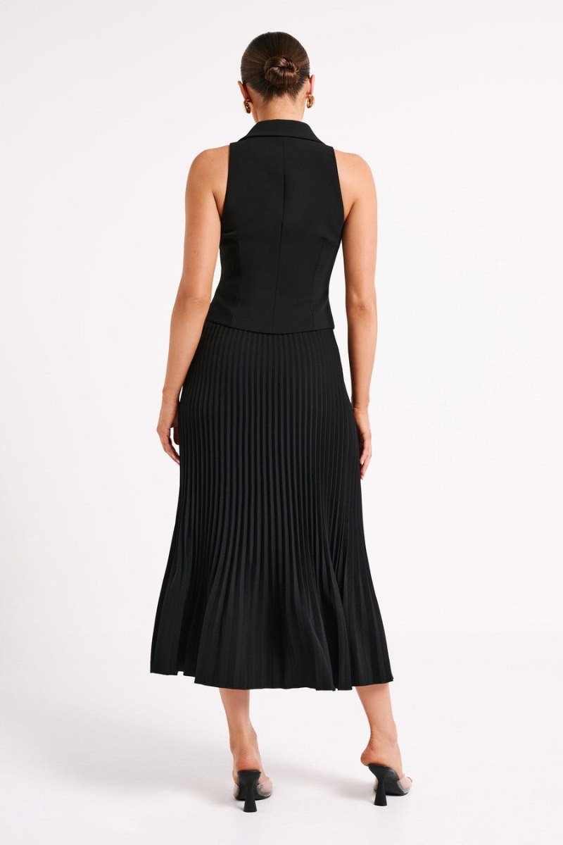 Women's Meshki Twyla Pleated Suiting Maxi Skirts Black Australia | D7H-2102