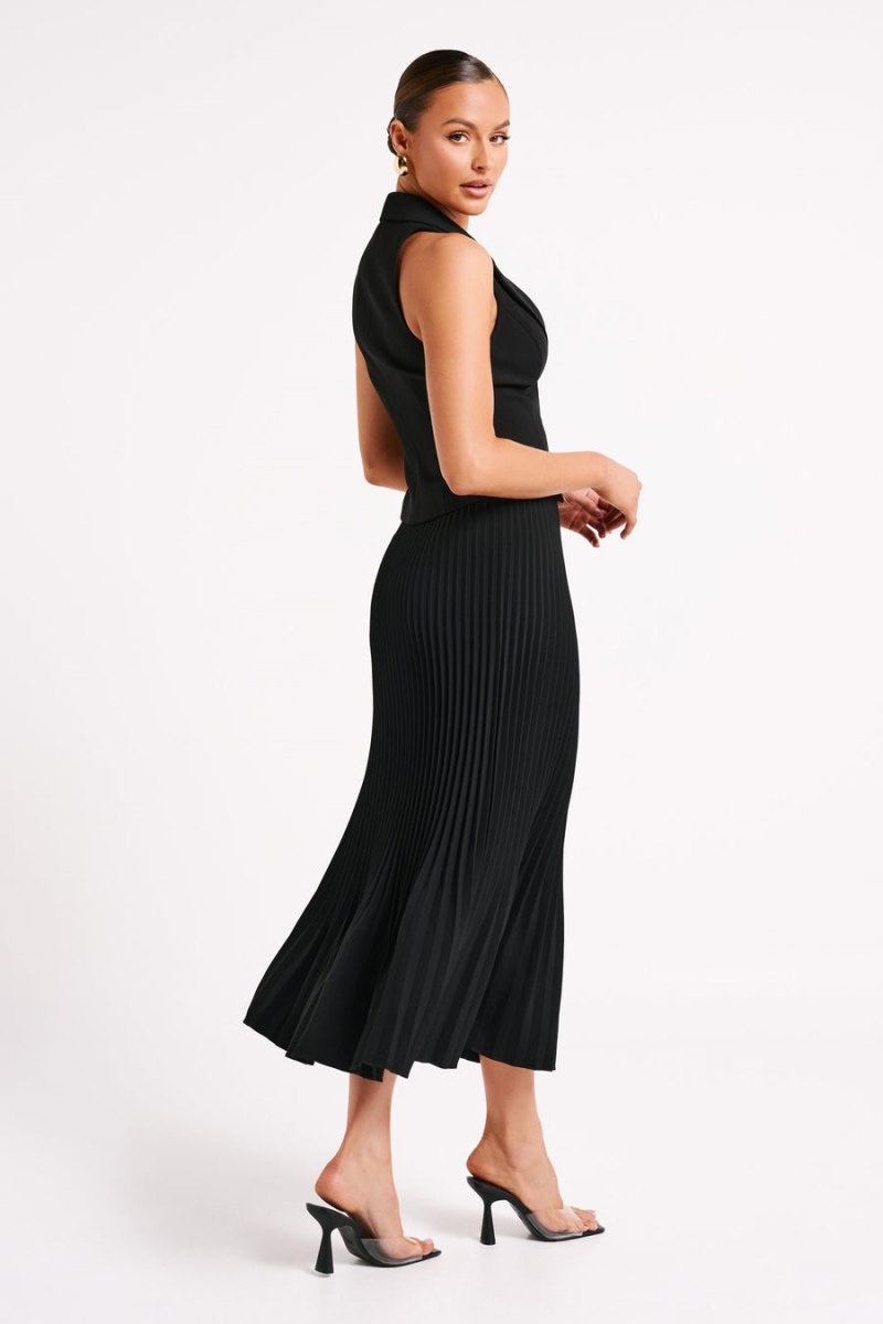 Women's Meshki Twyla Pleated Suiting Maxi Skirts Black Australia | D7H-2102