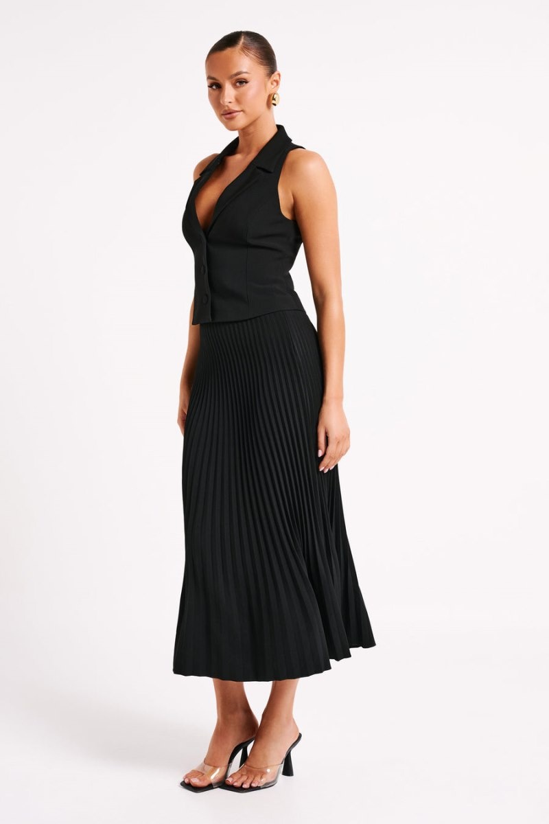 Women's Meshki Twyla Pleated Suiting Maxi Skirts Black Australia | D7H-2102