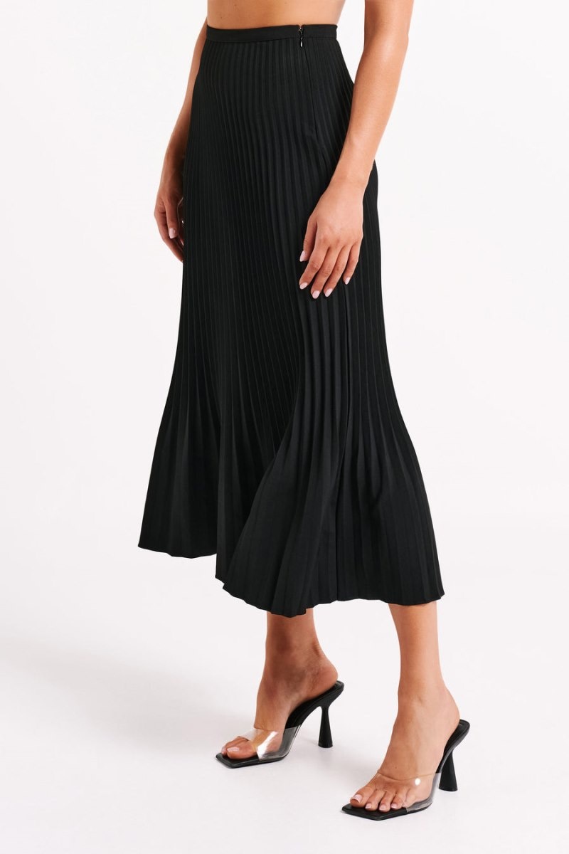 Women's Meshki Twyla Pleated Suiting Maxi Skirts Black Australia | D7H-2102