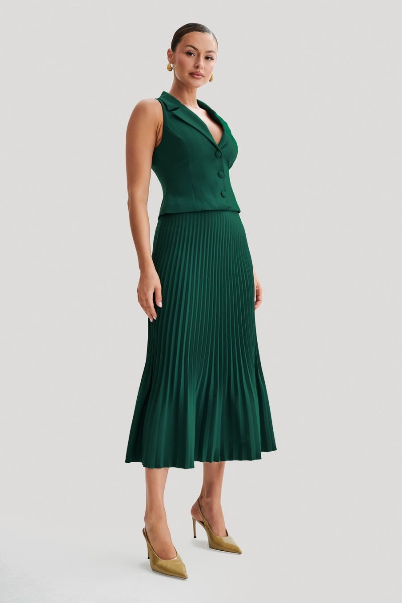 Women's Meshki Twyla Pleated Suiting Maxi Skirts Green Australia | O2L-3457