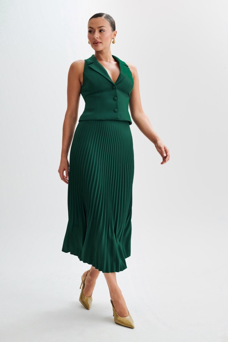 Women's Meshki Twyla Pleated Suiting Maxi Skirts Green Australia | O2L-3457