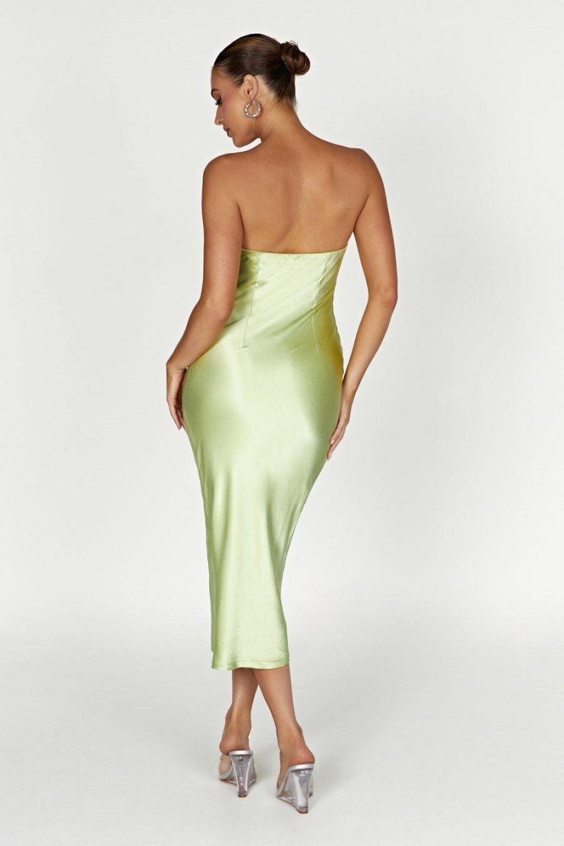 Women's Meshki Tyler Strapless Satin Midi Dress Green Australia | A2D-4728