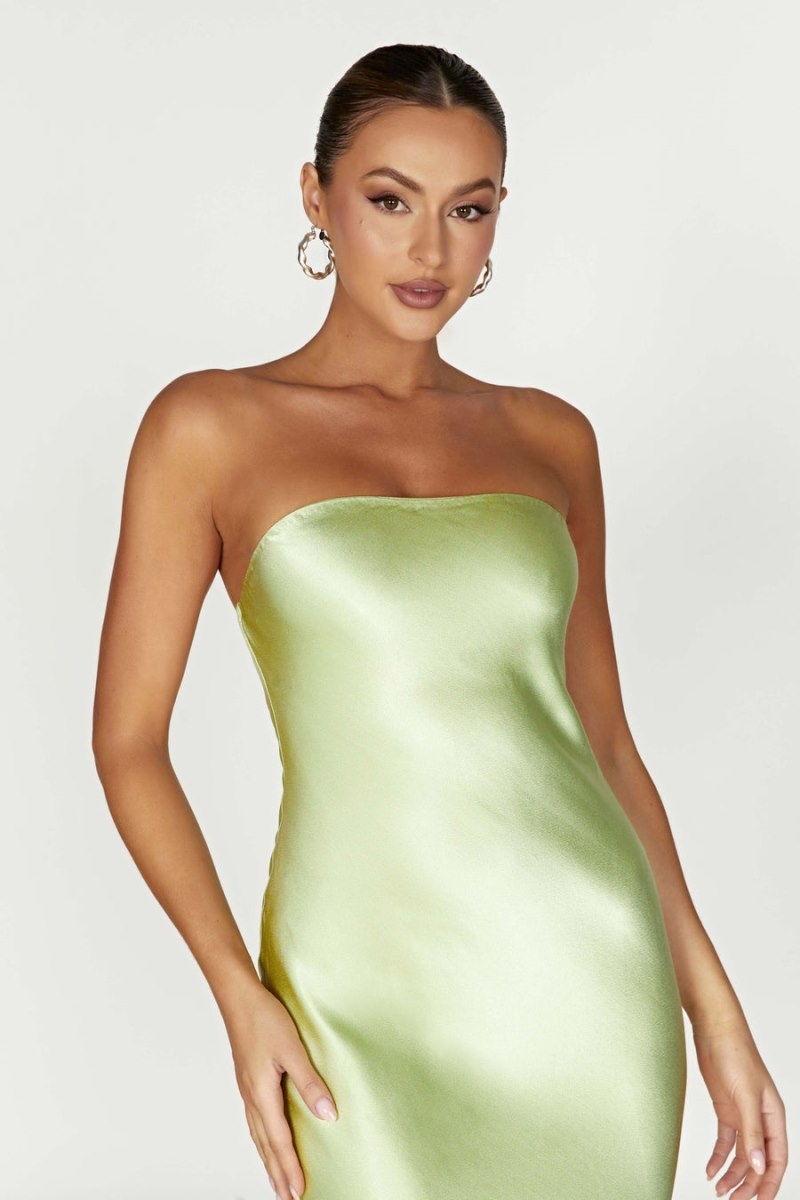 Women's Meshki Tyler Strapless Satin Midi Dress Green Australia | A2D-4728