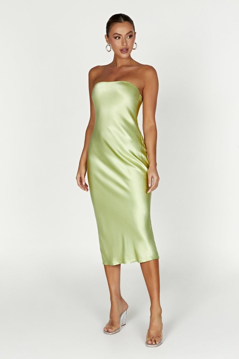 Women's Meshki Tyler Strapless Satin Midi Dress Green Australia | A2D-4728