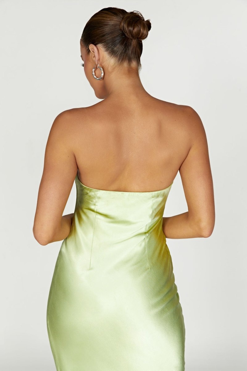 Women's Meshki Tyler Strapless Satin Midi Dress Green Australia | A2D-4728