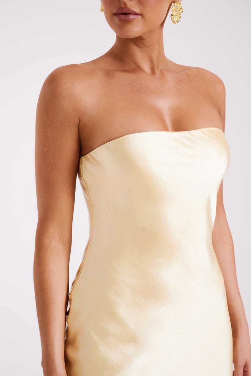 Women's Meshki Tyler Strapless Satin Midi Dress Light Yellow Australia | R7M-2039