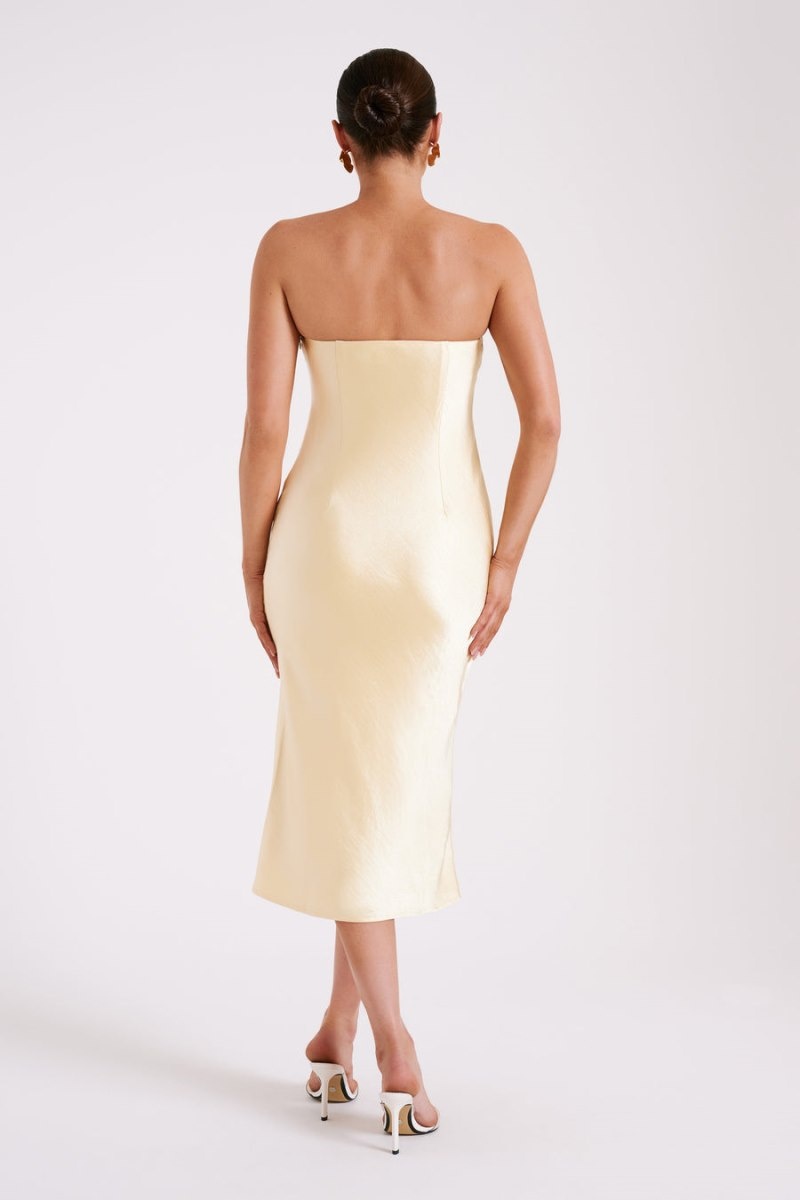 Women's Meshki Tyler Strapless Satin Midi Dress Light Yellow Australia | R7M-2039