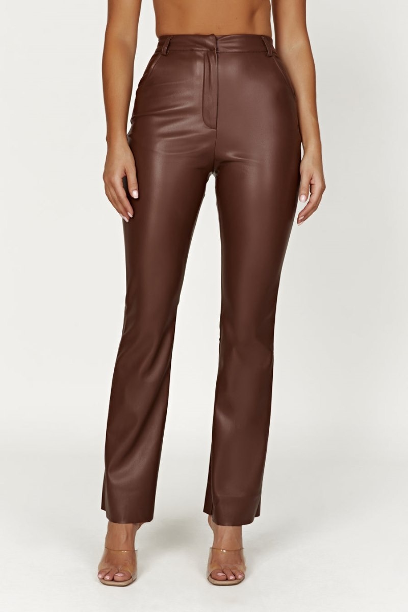 Women's Meshki Tyra Straight Leg Faux Leather Pants Chocolate Australia | N6M-1820