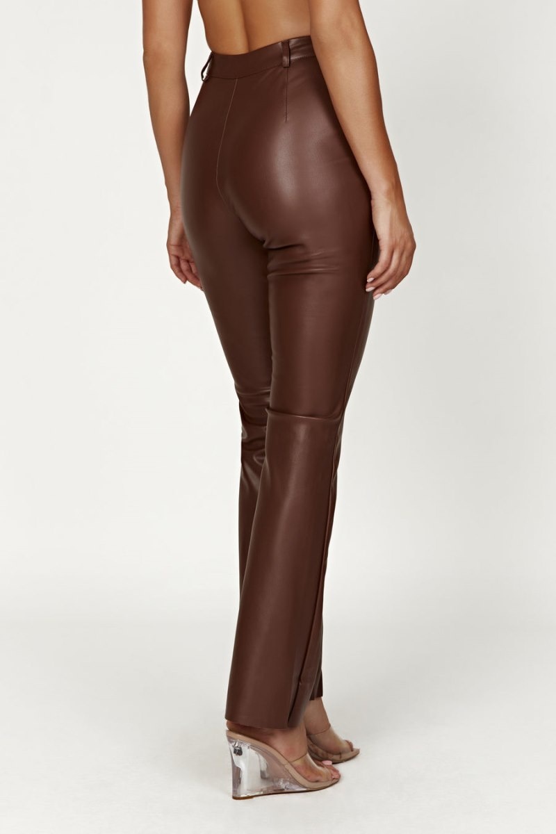 Women's Meshki Tyra Straight Leg Faux Leather Pants Chocolate Australia | N6M-1820