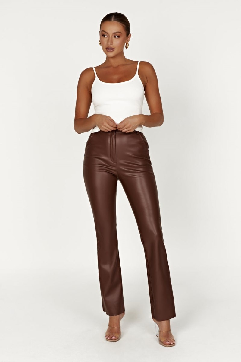 Women's Meshki Tyra Straight Leg Faux Leather Pants Chocolate Australia | N6M-1820