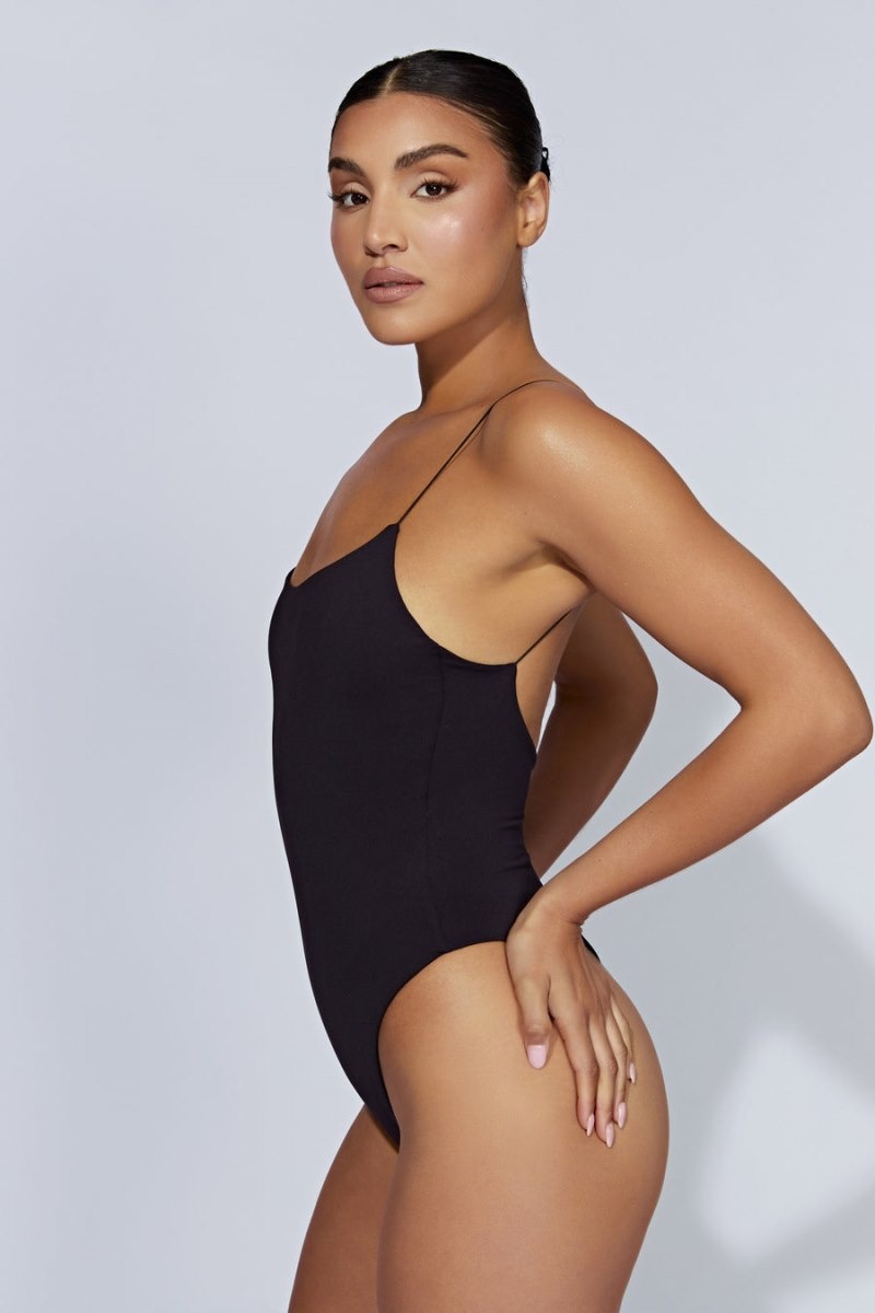 Women's Meshki Valeria Low Back Thin Strap Bodysuit Black Australia | S8W-5170