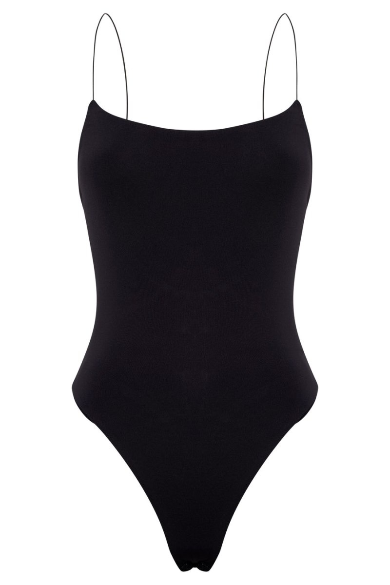 Women's Meshki Valeria Low Back Thin Strap Bodysuit Black Australia | S8W-5170