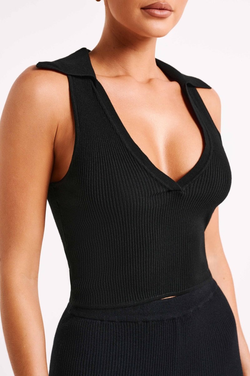 Women's Meshki Viola Collared Knit Tank Top Black Australia | I4A-6342