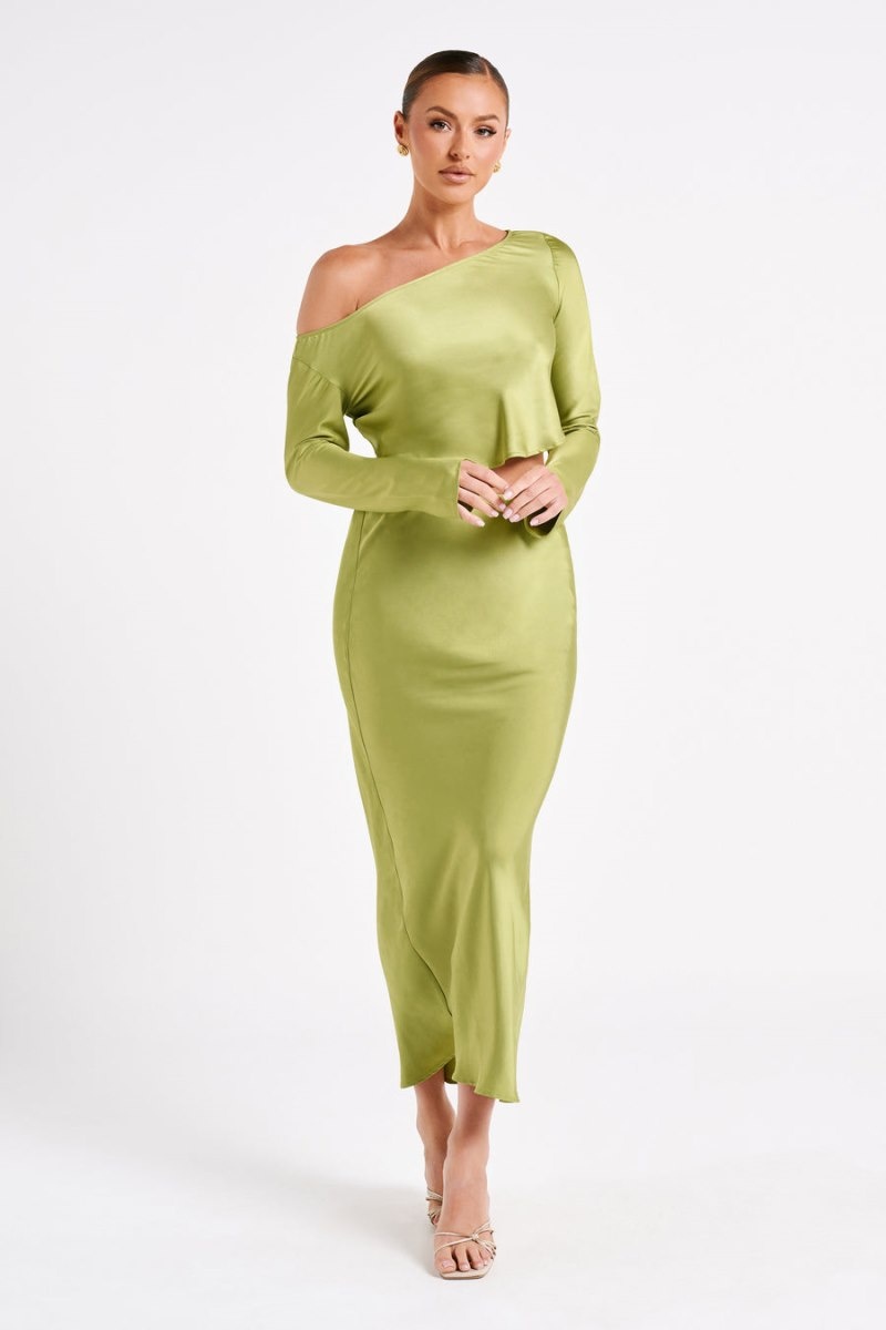 Women's Meshki Violeta One Shoulder Satin Tops Green Australia | U0U-6354