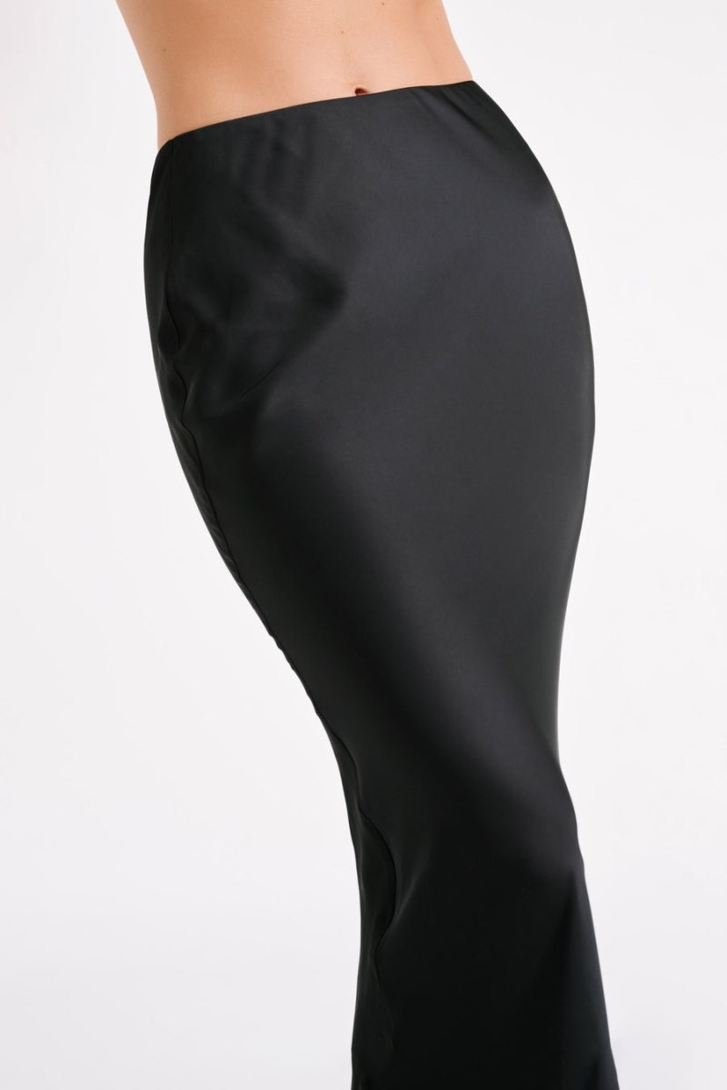 Women's Meshki Violeta Satin Maxi Skirts Black Australia | T6J-0369