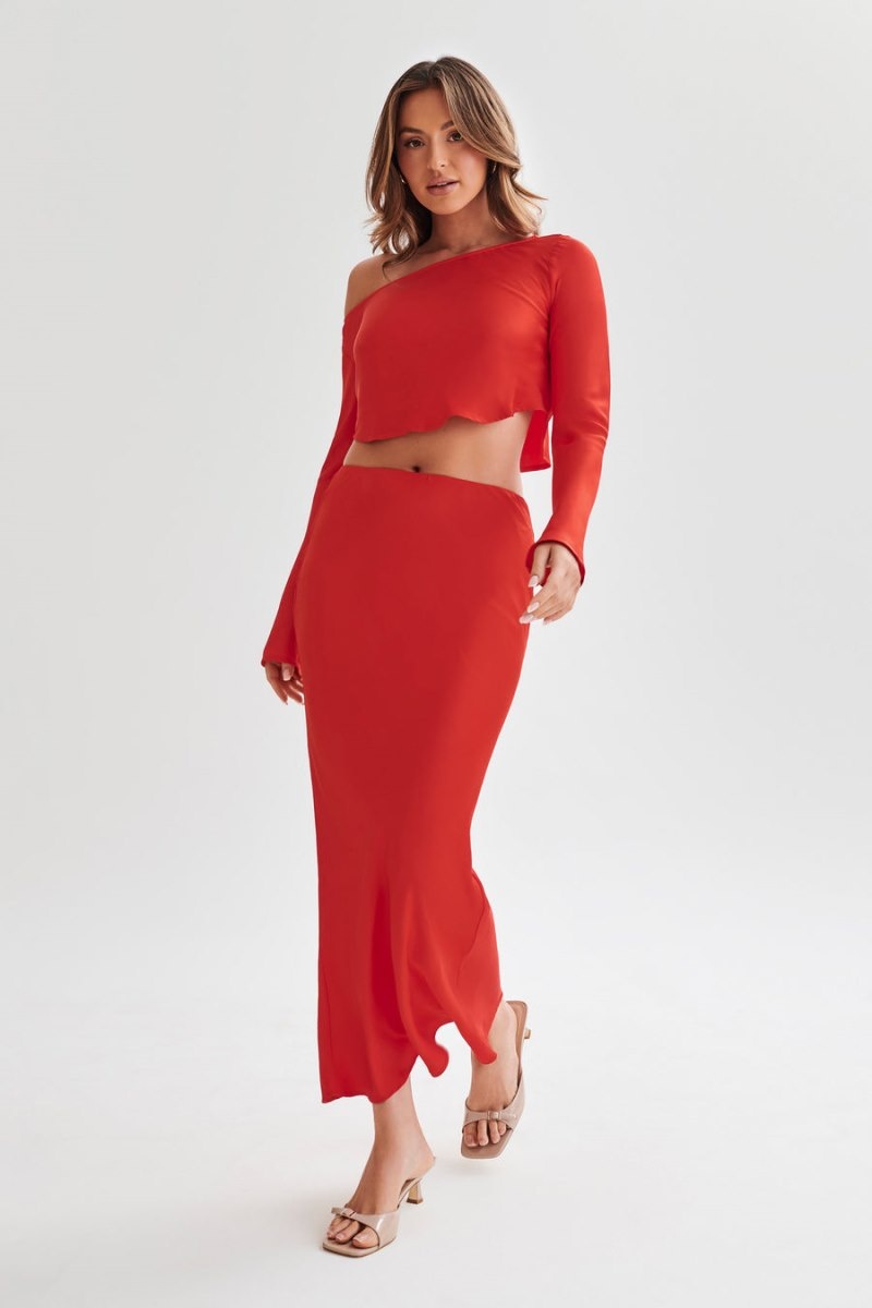 Women's Meshki Violeta Satin Maxi Skirts Red Australia | I1T-9502