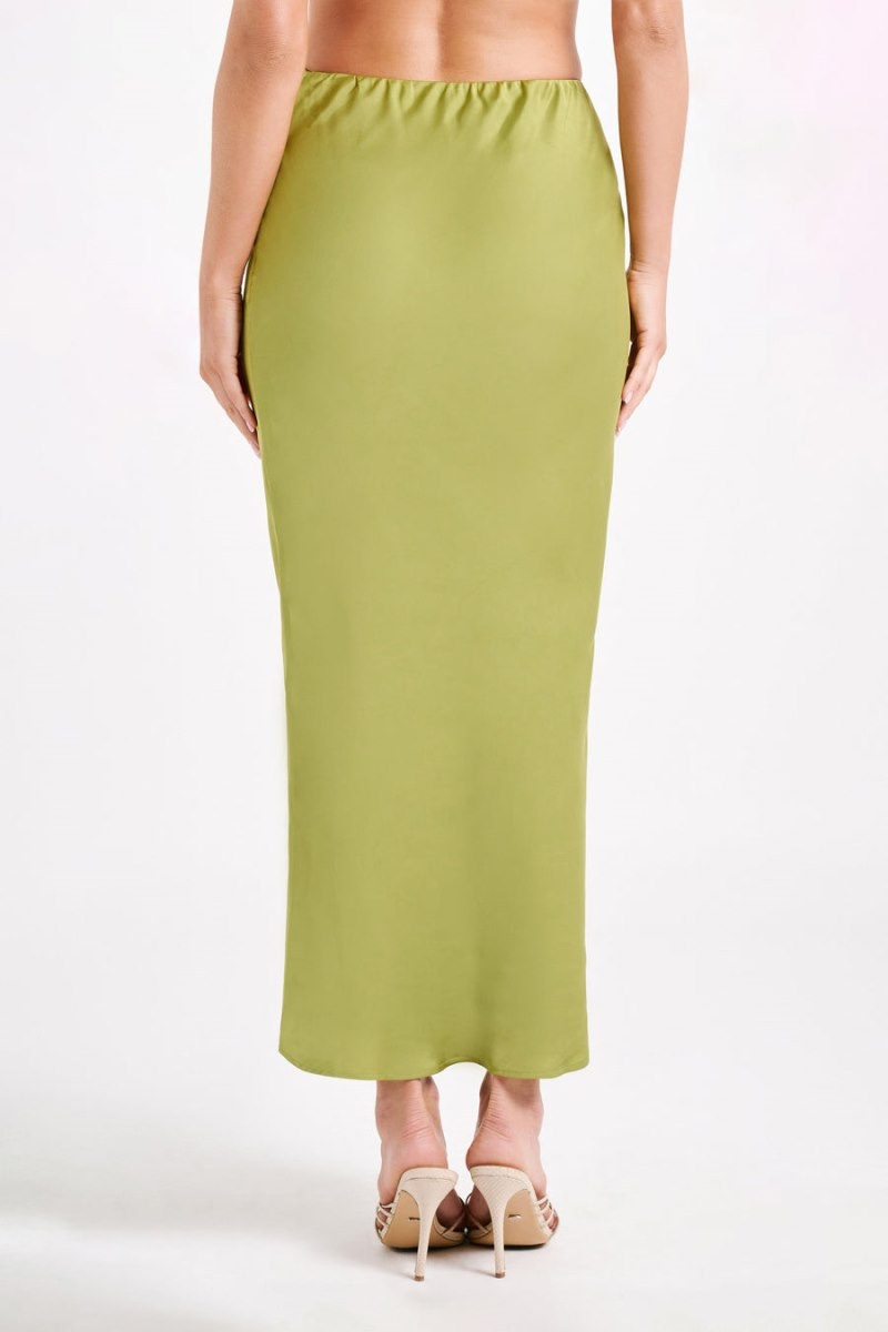 Women's Meshki Violeta Satin Maxi Skirts Green Australia | J9O-3443