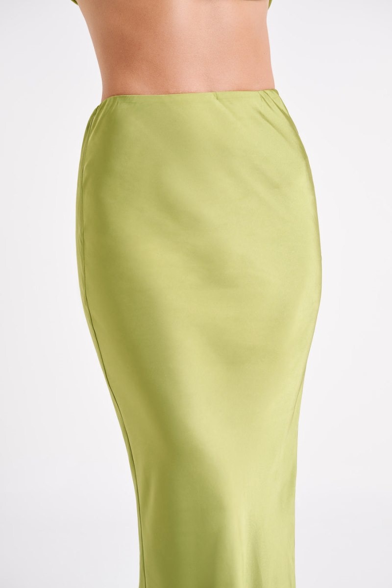 Women's Meshki Violeta Satin Maxi Skirts Green Australia | J9O-3443