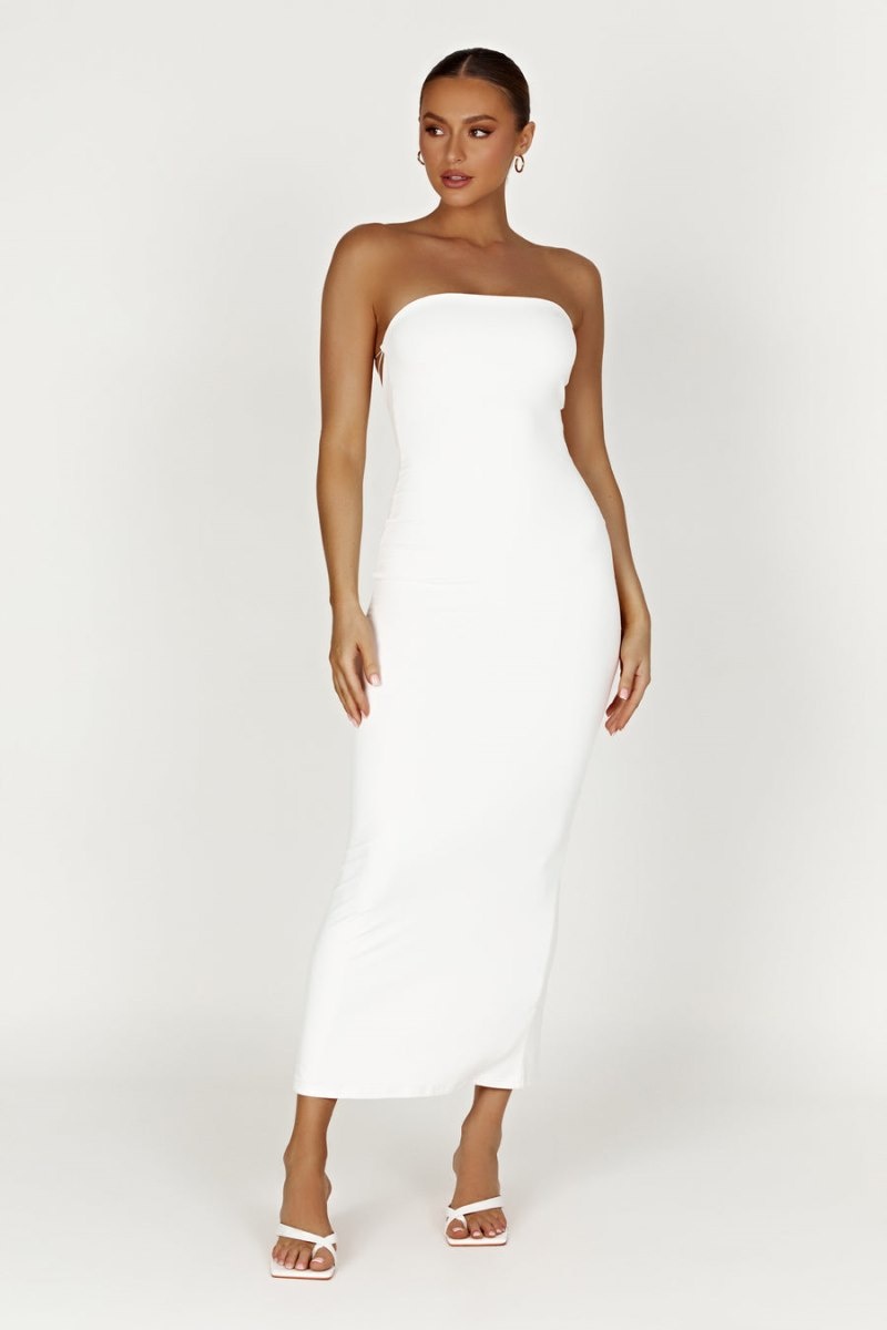 Women's Meshki Vivian Recycled Nylon Strapless Tie Up Maxi Dress White Australia | Z8Z-6328