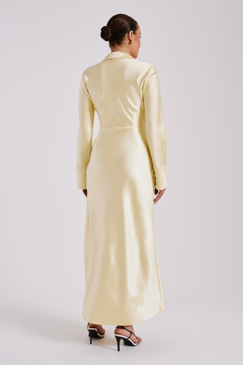 Women's Meshki Whitley Satin Collared Maxi Dress Light Yellow Australia | V3G-2505