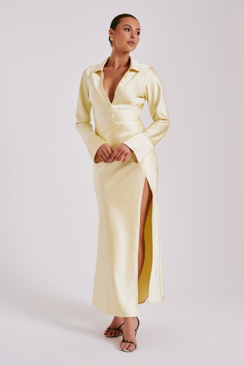 Women's Meshki Whitley Satin Collared Maxi Dress Light Yellow Australia | V3G-2505