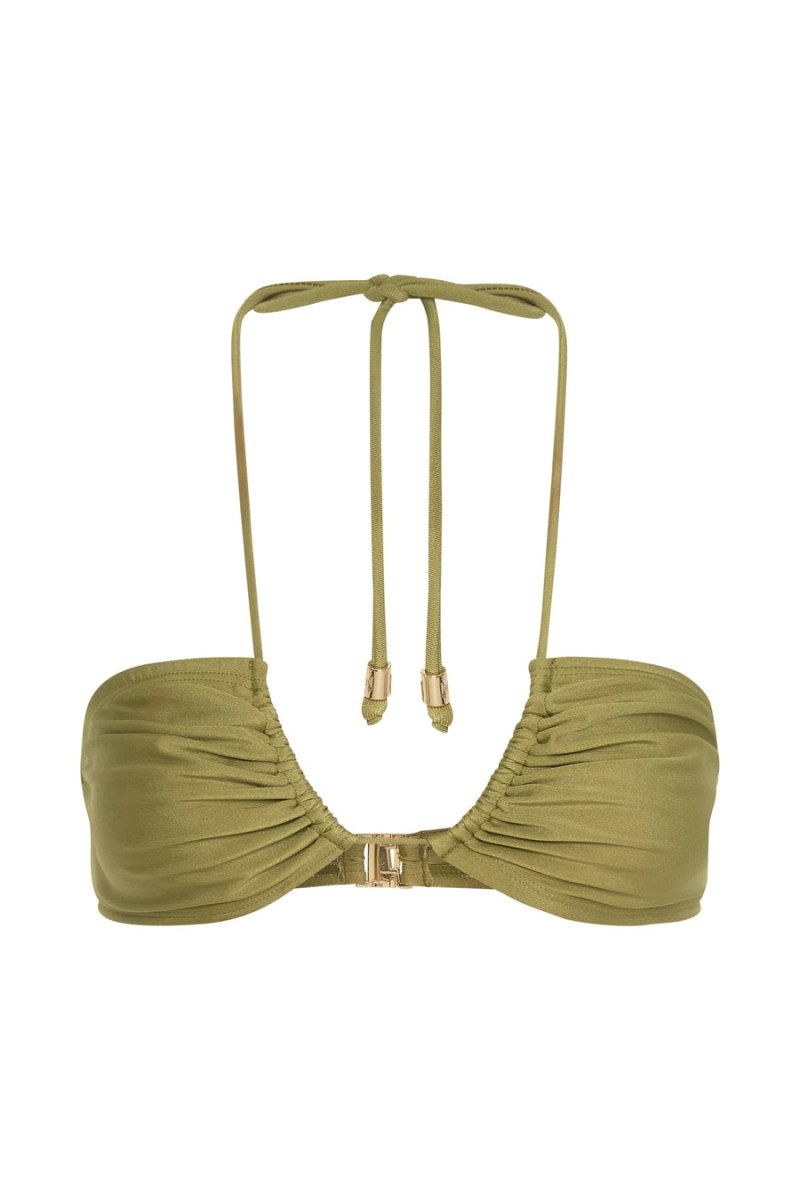 Women's Meshki Willow Ruched Drawstring Bikini Top Bikinis Olive Australia | H9R-6463