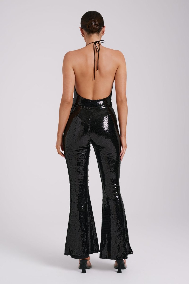 Women's Meshki Wilma Wide Leg Sequin Pants Black Australia | Y6N-6818