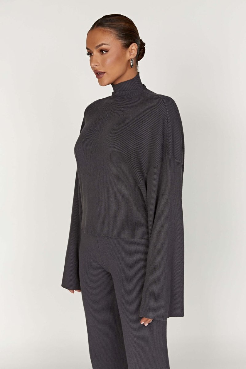 Women's Meshki Winona Turtleneck Knit Tops Deep Grey Australia | Q0M-2164