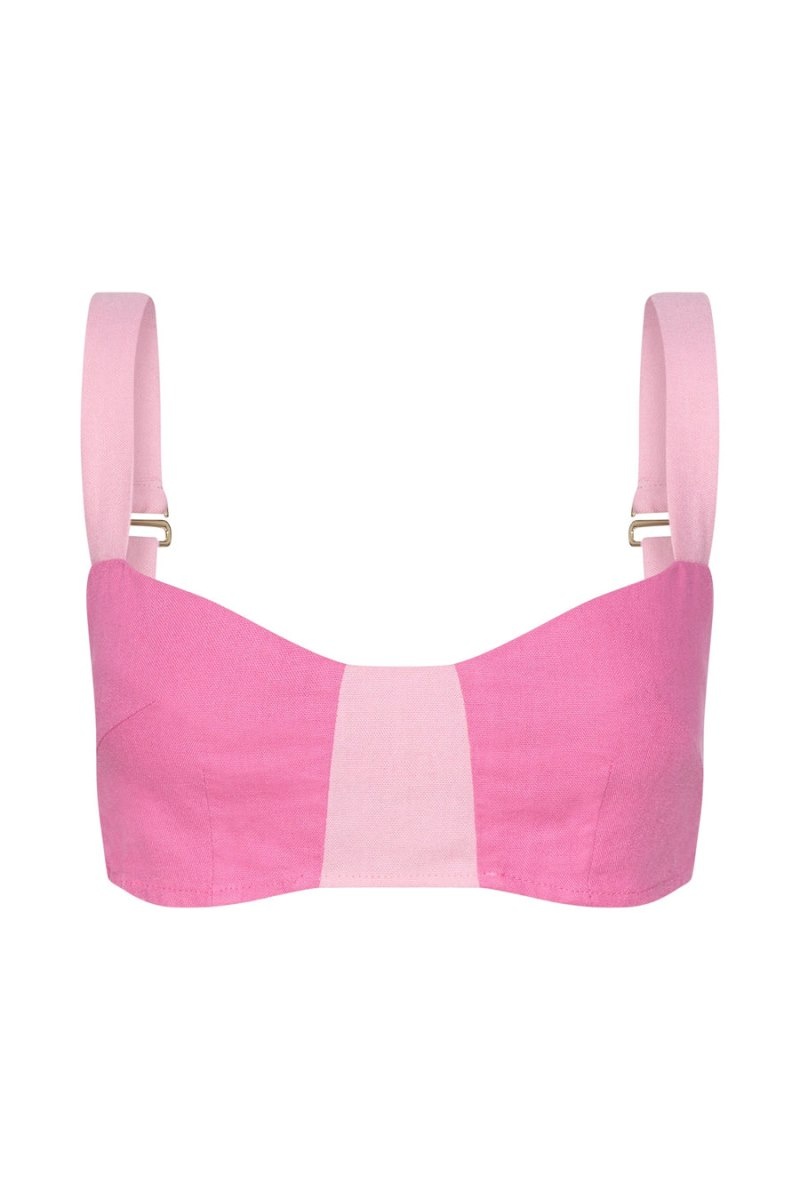 Women's Meshki Yalda Contrast Panel Linen Bustier Corset Pink Australia | W3M-8612